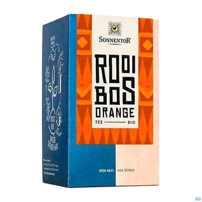 Sie sehen eine Packung Sonnentor Rooibos Tee Bio Orange 02616 18st, Produktbild: 01 Sonnentor Rooibos Tee Bio Orange 02616 18st, A-Nr.: 5445646 - 01
