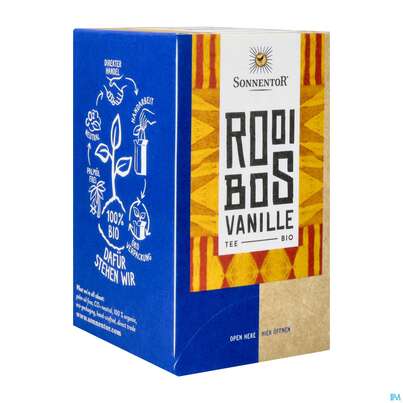 Sie sehen eine Packung Sonnentor Rooibos Tee Bio Vanille 02617 18st, Produktbild: 02 Sonnentor Rooibos Tee Bio Vanille 02617 18st, A-Nr.: 5445652 - 02