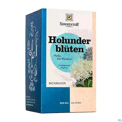 Sie sehen eine Packung Sonnentor Tee/bio Holunderblueten Doppelkammmerbtl 02554 18st, Produktbild: 01 Sonnentor Tee/bio Holunderblueten Doppelkammmerbtl 02554 18st, A-Nr.: 5048282 - 01