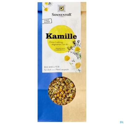 Sie sehen eine Packung Sonnentor Tee/bio Kamille 00206 50g, Produktbild: 01 Sonnentor Tee/bio Kamille 00206 50g, A-Nr.: 3388051 - 01