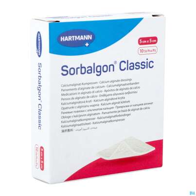 Sie sehen eine Packung Sorbalgon Classic Steril 5x 5cm 10st, Produktbild: 03 Sorbalgon Classic Steril 5x 5cm 10st, A-Nr.: 1118034 - 03