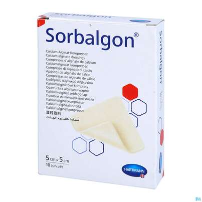 Sie sehen eine Packung Sorbalgon Classic Steril 5x 5cm 10st, Produktbild: 05 Sorbalgon Classic Steril 5x 5cm 10st, A-Nr.: 1118034 - 05