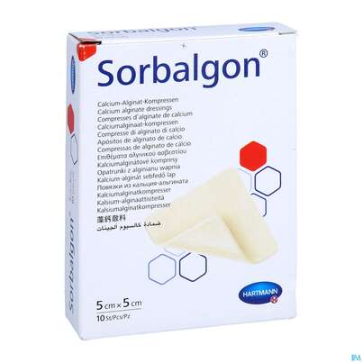 Sie sehen eine Packung Sorbalgon Classic Steril 5x 5cm 10st, Produktbild: 06 Sorbalgon Classic Steril 5x 5cm 10st, A-Nr.: 1118034 - 06