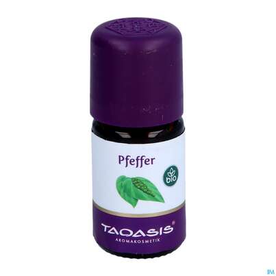 Sie sehen eine Packung Taoasis Pfefferöl Schwarz Bio 5ml, Produktbild: 01 Taoasis Pfefferöl Schwarz Bio 5ml, A-Nr.: 4158407 - 01