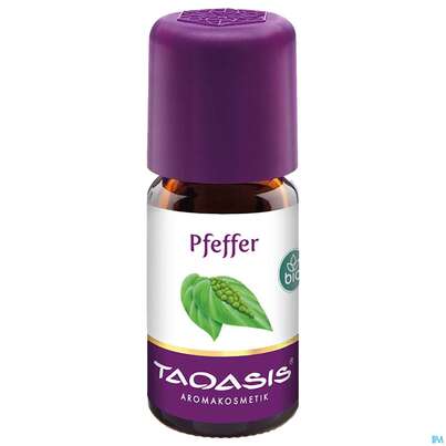 Sie sehen eine Packung Taoasis Pfefferöl Schwarz Bio 5ml, Produktbild: 02 Taoasis Pfefferöl Schwarz Bio 5ml, A-Nr.: 4158407 - 02