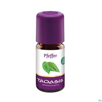 Sie sehen eine Packung Taoasis Pfefferöl Schwarz Bio 5ml, Produktbild: 03 Taoasis Pfefferöl Schwarz Bio 5ml, A-Nr.: 4158407 - 03