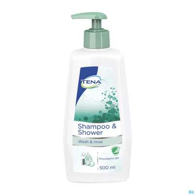 Sie sehen eine Packung Tena Shampoon +shower 500ml, Produktbild: 03 Tena Shampoon +shower 500ml, A-Nr.: 3120667 - 03