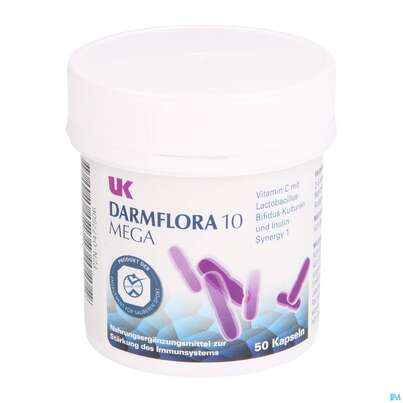 Sie sehen eine Packung Uk-darmflora 10 Mega Kapseln -post Apo 50st, Produktbild: 01 Uk-darmflora 10 Mega Kapseln -post Apo 50st, A-Nr.: 4094498 - 01