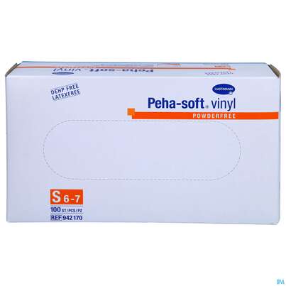 Sie sehen eine Packung Untersuchungshandschuhe Peha/soft/puderfrei Vinyl Unsteril Klein S 94217 100st, Produktbild: 01 Untersuchungshandschuhe Peha/soft/puderfrei Vinyl Unsteril Klein S 94217 100st, A-Nr.: 2369235 - 01