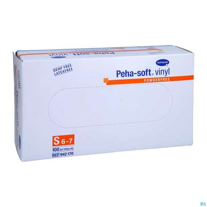Sie sehen eine Packung Untersuchungshandschuhe Peha/soft/puderfrei Vinyl Unsteril Klein S 94217 100st, Produktbild: 03 Untersuchungshandschuhe Peha/soft/puderfrei Vinyl Unsteril Klein S 94217 100st, A-Nr.: 2369235 - 03