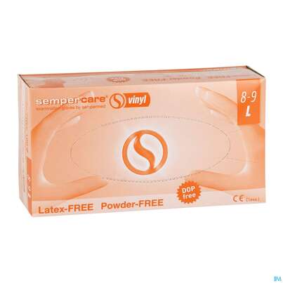 Sie sehen eine Packung Untersuchungshandschuhe Vinyl/unsteril Sempercare Puderfrei L 100st, Produktbild: 02 Untersuchungshandschuhe Vinyl/unsteril Sempercare Puderfrei L 100st, A-Nr.: 2694952 - 02