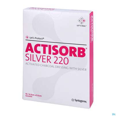Sie sehen eine Packung Wundauflagen Actisorb/silver 220 -chemomedica Mas065 9,5x 6,5cm 10st, Produktbild: 01 Wundauflagen Actisorb/silver 220 -chemomedica Mas065 9,5x 6,5cm 10st, A-Nr.: 2380596 - 01