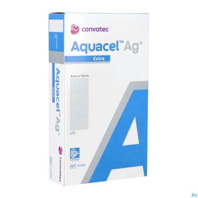 Sie sehen eine Packung Wundauflagen Aquacel Ag+/extra +verstaerkungsfasern 4x 10cm 41358 10st, Produktbild: 04 Wundauflagen Aquacel Ag+/extra +verstaerkungsfasern 4x 10cm 41358 10st, A-Nr.: 4262234 - 04