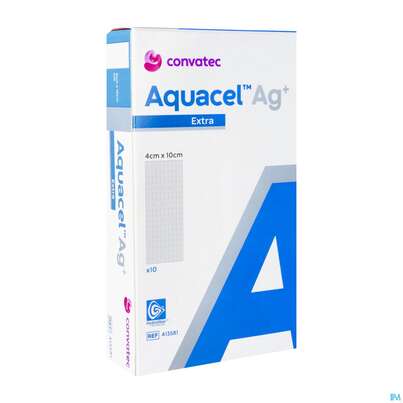 Sie sehen eine Packung Wundauflagen Aquacel Ag+/extra +verstaerkungsfasern 4x 10cm 41358 10st, Produktbild: 05 Wundauflagen Aquacel Ag+/extra +verstaerkungsfasern 4x 10cm 41358 10st, A-Nr.: 4262234 - 05