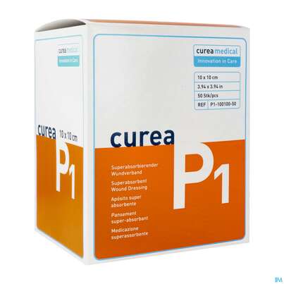 Sie sehen eine Packung Wundauflagen Curea P1 10x 10cm 50st, Produktbild: 02 Wundauflagen Curea P1 10x 10cm 50st, A-Nr.: 3468011 - 02
