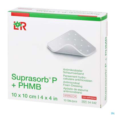 Sie sehen eine Packung Wundauflagen Suprasorb P+phmb Nkl 10x10cm 10st, Produktbild: 02 Wundauflagen Suprasorb P+phmb Nkl 10x10cm 10st, A-Nr.: 4180909 - 02