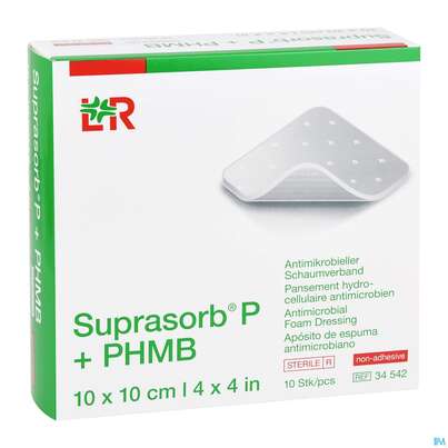Sie sehen eine Packung Wundauflagen Suprasorb P+phmb Nkl 10x10cm 10st, Produktbild: 03 Wundauflagen Suprasorb P+phmb Nkl 10x10cm 10st, A-Nr.: 4180909 - 03