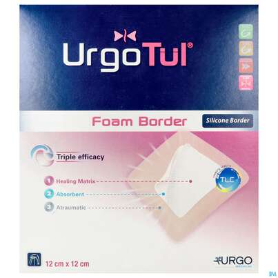 Sie sehen eine Packung Wundauflagen Urgotuel/foam Border 12x12cm Nr 522775 10st, Produktbild: 01 Wundauflagen Urgotuel/foam Border 12x12cm Nr 522775 10st, A-Nr.: 4261996 - 01