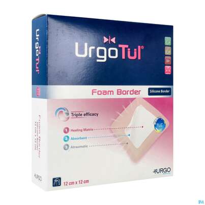 Sie sehen eine Packung Wundauflagen Urgotuel/foam Border 12x12cm Nr 522775 10st, Produktbild: 02 Wundauflagen Urgotuel/foam Border 12x12cm Nr 522775 10st, A-Nr.: 4261996 - 02