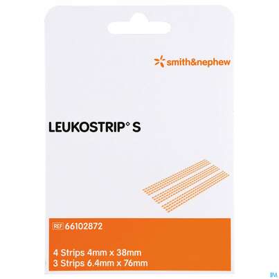Sie sehen eine Packung Wundnahtstreifen Leukostrip/s/7 Streifen 4 Streifen 4x 38mm 3 Streifen 6,4x 7mm 1pk, Produktbild: 01 Wundnahtstreifen Leukostrip/s/7 Streifen 4 Streifen 4x 38mm 3 Streifen 6,4x 7mm 1pk, A-Nr.: 5628039 - 01