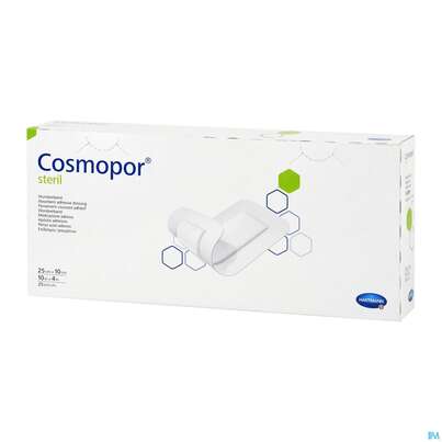 Sie sehen eine Packung Wundverband Cosmopor Steril Selbstklebend 25x 10cm 25st, Produktbild: 02 Wundverband Cosmopor Steril Selbstklebend 25x 10cm 25st, A-Nr.: 1526129 - 02