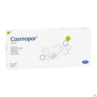 Sie sehen eine Packung Wundverband Cosmopor Steril Selbstklebend 25x 10cm 25st, Produktbild: 03 Wundverband Cosmopor Steril Selbstklebend 25x 10cm 25st, A-Nr.: 1526129 - 03