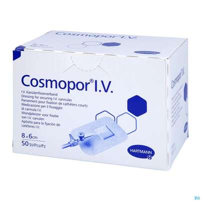 Sie sehen eine Packung Wundverband Cosmopor/i.v. Steril Selbstklebend 6cm 50st, Produktbild: 02 Wundverband Cosmopor/i.v. Steril Selbstklebend 6cm 50st, A-Nr.: 2790963 - 02
