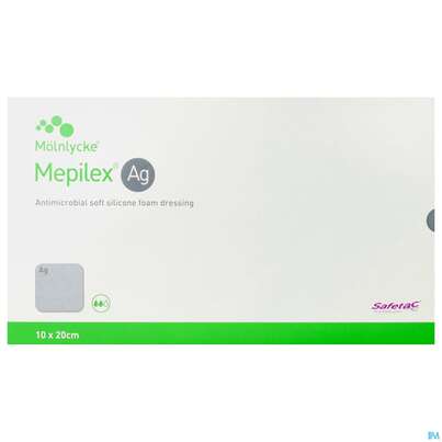 Sie sehen eine Packung Wundverband Mepilex Silikon Ag 10x 20cm 5st, Produktbild: 01 Wundverband Mepilex Silikon Ag 10x 20cm 5st, A-Nr.: 3627260 - 01