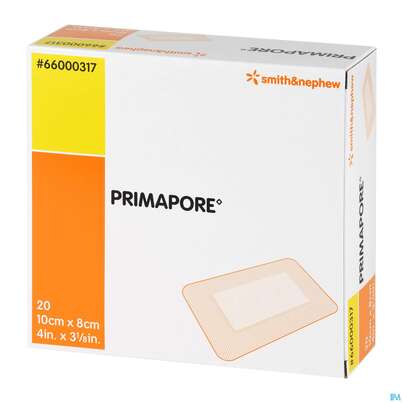 Sie sehen eine Packung Wundverband Primapore Steril 8x 10cm 20st, Produktbild: 04 Wundverband Primapore Steril 8x 10cm 20st, A-Nr.: 2213562 - 04