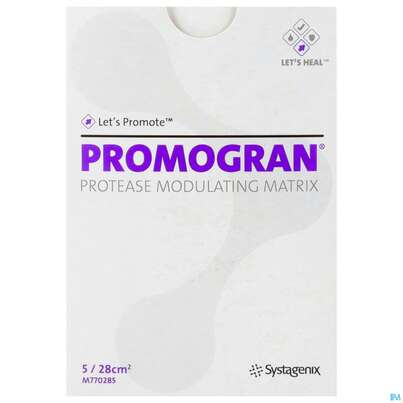 Sie sehen eine Packung Wundverband Promogran 28ccm M770285 5st, Produktbild: 01 Wundverband Promogran 28ccm M770285 5st, A-Nr.: 2698200 - 01