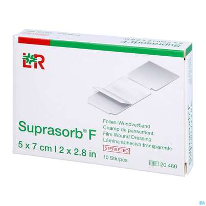 Sie sehen eine Packung Wundverband Suprasorb/steril F Folien 5x 7cm 10st, Produktbild: 02 Wundverband Suprasorb/steril F Folien 5x 7cm 10st, A-Nr.: 2203397 - 02
