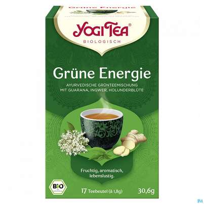 Sie sehen eine Packung Yogi Tea Bio Gruene Energie 17st, Produktbild: 01 Yogi Tea Bio Gruene Energie 17st, A-Nr.: 5750154 - 01