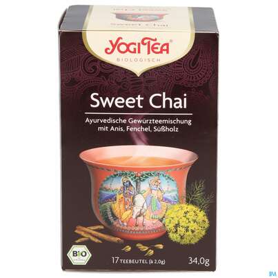 Sie sehen eine Packung Yogi Tea Bio Sweet Chai 34g 17st, Produktbild: 01 Yogi Tea Bio Sweet Chai 34g 17st, A-Nr.: 5749872 - 01