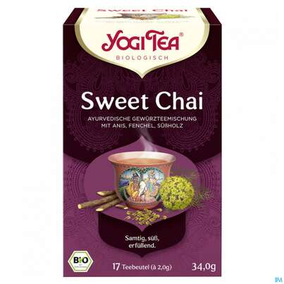 Sie sehen eine Packung Yogi Tea Bio Sweet Chai 34g 17st, Produktbild: 03 Yogi Tea Bio Sweet Chai 34g 17st, A-Nr.: 5749872 - 03
