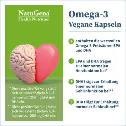 Sie sehen eine Packung NatuGena Omega-3 Vegane Kapseln, Produktbild: 03 NatuGena Omega-3 Vegane Kapseln, A-Nr.: 5847310 - 03