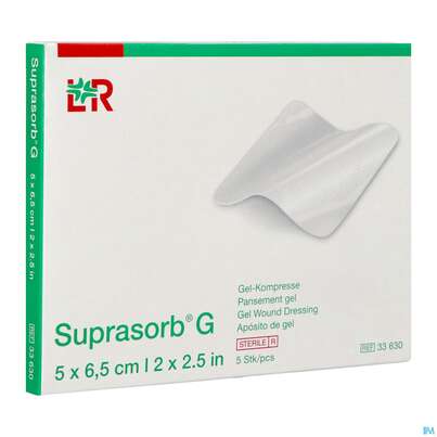 Sie sehen eine Packung Suprasorb Steril G Gel-kompresse 5x 6,5cm 5st, Produktbild: 02 Suprasorb Steril G Gel-kompresse 5x 6,5cm 5st, A-Nr.: 4346132 - 02