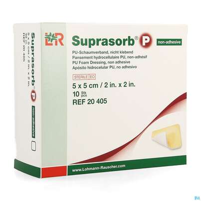 Sie sehen eine Packung Schaumverband Pu-suprasorb Steril P Nichtklebend 5x 5cm 10st, Produktbild: 02 Schaumverband Pu-suprasorb Steril P Nichtklebend 5x 5cm 10st, A-Nr.: 2575555 - 02