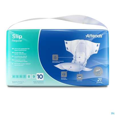 Sie sehen eine Packung Inkontinenz Attends Slip Regular S 10 21st, Produktbild: 02 Inkontinenz Attends Slip Regular S 10 21st, A-Nr.: 4518633 - 02
