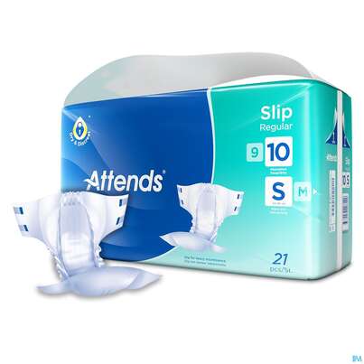 Sie sehen eine Packung Inkontinenz Attends Slip Regular S 10 21st, Produktbild: 04 Inkontinenz Attends Slip Regular S 10 21st, A-Nr.: 4518633 - 04