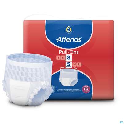 Sie sehen eine Packung Inkontinenz Attends Slip/einmalhosen Pull Ons 8 S Small 64st, Produktbild: 01 Inkontinenz Attends Slip/einmalhosen Pull Ons 8 S Small 64st, A-Nr.: 5156942 - 01