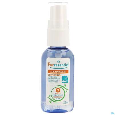Sie sehen eine Packung Desinfektionsspray Puressentiel Reinigend Antibakterielles Lotion Spray 25ml, Produktbild: 01 Desinfektionsspray Puressentiel Reinigend Antibakterielles Lotion Spray 25ml, A-Nr.: 5608396 - 01