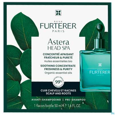 Sie sehen eine Packung Furterer Astera Head Spa Beruhigendes Konzentrat 50ml, Produktbild: 01 Furterer Astera Head Spa Beruhigendes Konzentrat 50ml, A-Nr.: 5778307 - 01