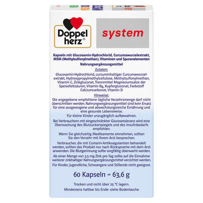 Sie sehen eine Packung Doppelherz system Glucosamin 1000 + Curcuma Vegan, Produktbild: 04 Doppelherz system Glucosamin 1000 + Curcuma Vegan, A-Nr.: 5688998 - 04