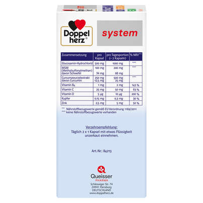 Sie sehen eine Packung Doppelherz system Glucosamin 1000 + Curcuma Vegan, Produktbild: 02 Doppelherz system Glucosamin 1000 + Curcuma Vegan, A-Nr.: 5689006 - 02