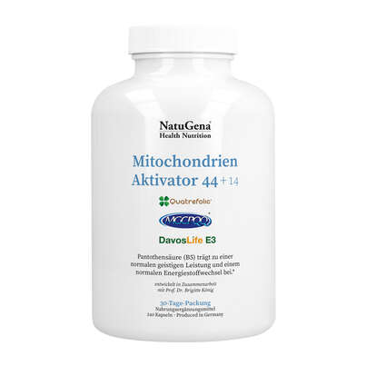Sie sehen eine Packung NatuGena Mitochondrien Aktivator 44+14 240 Kapseln, Produktbild: 01 NatuGena Mitochondrien Aktivator 44+14 240 Kapseln, A-Nr.: 5901185 - 01