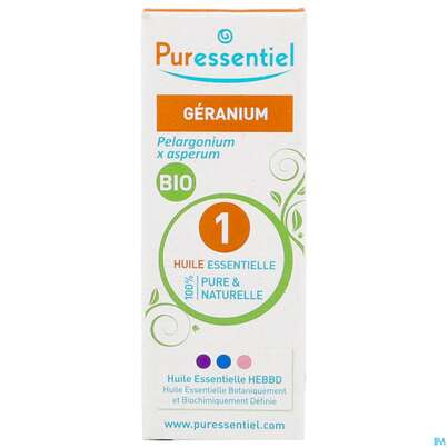 Sie sehen eine Packung Aetherische Oele Puressentiel/bio Geranium 5ml, Produktbild: 01 Aetherische Oele Puressentiel/bio Geranium 5ml, A-Nr.: 4934171 - 01