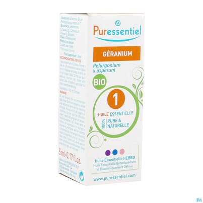 Sie sehen eine Packung Aetherische Oele Puressentiel/bio Geranium 5ml, Produktbild: 03 Aetherische Oele Puressentiel/bio Geranium 5ml, A-Nr.: 4934171 - 03