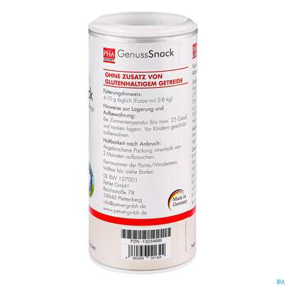 Sie sehen eine Packung Veterinaerprodukte Pha Genusssnack 50g, Produktbild: 02 Veterinaerprodukte Pha Genusssnack 50g, A-Nr.: 4767425 - 02