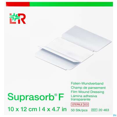 Sie sehen eine Packung Wundverband Suprasorb/steril F Folien 10x12cm 50st, Produktbild: 01 Wundverband Suprasorb/steril F Folien 10x12cm 50st, A-Nr.: 2203428 - 01