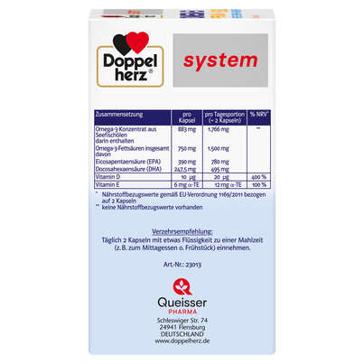 Sie sehen eine Packung Doppelherz system OMEGA-3 PREMIUM 1500 HERZ + GEHIRN + ABWEHR, Produktbild: 02 Doppelherz system OMEGA-3 PREMIUM 1500 HERZ + GEHIRN + ABWEHR, A-Nr.: 5677196 - 02
